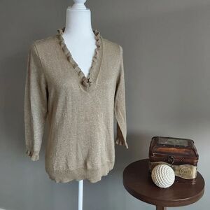 Chaps Classics Sweater-Gold Lurex Glitter Sz L